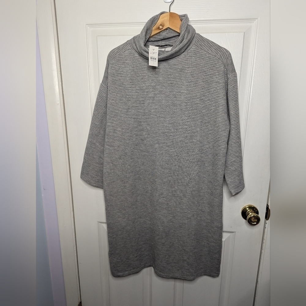 New Loft Womens Dress Gray Long Sleeve Ribbed Size Medium NWT